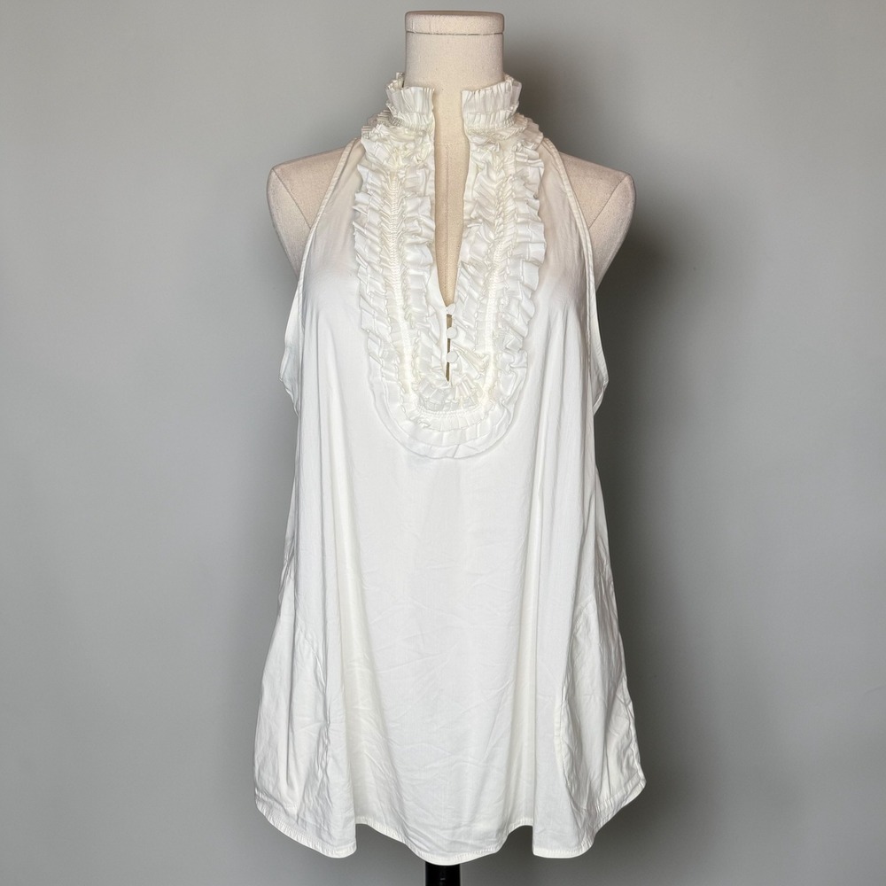 BCBGMaxAzria Sleeveless Ruffle‎ Neckline Top Cream size Medium